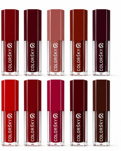 Color Sky Perfect Stay Smudge-proof Liquid Matte Lipstick Combo Pack of 10 (2ml Each)