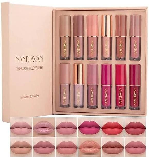 Nandiayan Velvet Matte Liquid Lipstick 12Pcs Combo Set for Women