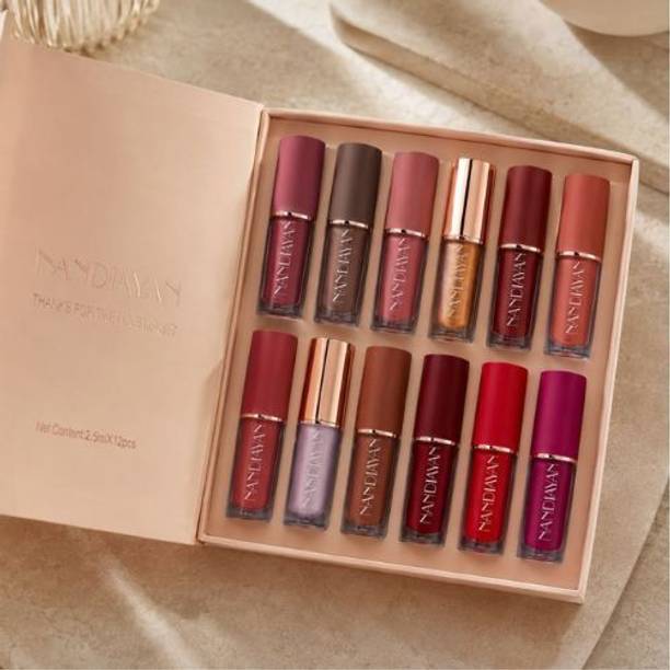 Nandiayan Lipstick Combo Set 12 Pcs Waterproof Liquid Matte for Women