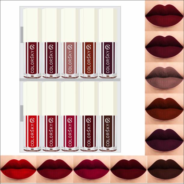 Color Sky Perfect Stay Smudge-proof Liquid Matte Lipstick Combo Pack of 10