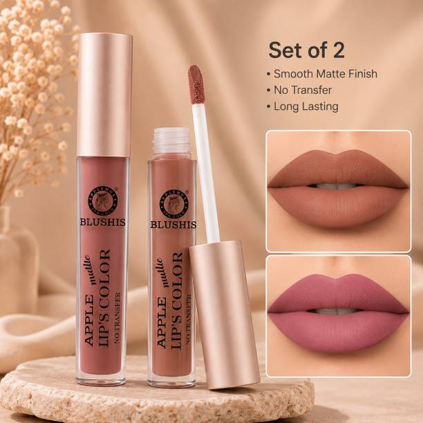 BLUSHIS Nude Matte Liquid Lipstick Combo Set of 2 | Long Lasting Non Transfer Lip Color