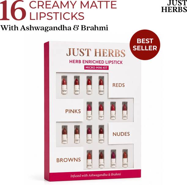 Just Herbs Herb-Enriched Ayurvedic Intense Colour Micro Mini Lipstick Set - 16 Shades