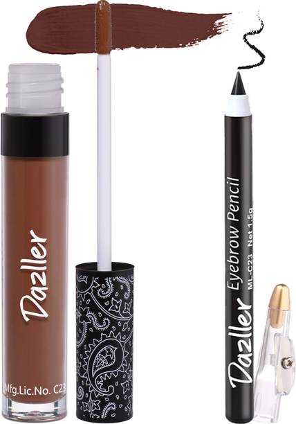 Dazller All Day Lipcolour Quick Dry(QDLC025) + Eyebrow Pencil, Smudge proof, Combo