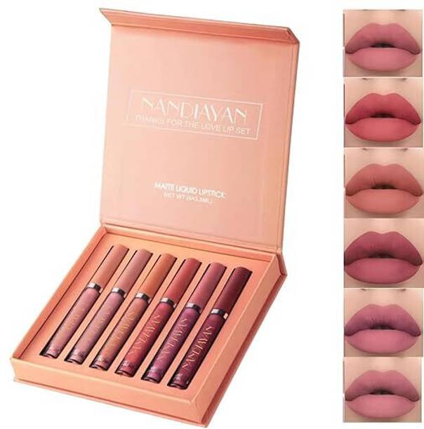 Nandiayan Long-Lasting Wear Non-Stick Waterproof 6Pcs Matte Liquid Lipstick Makeup Set B