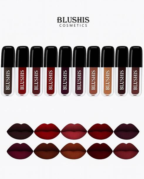 BLUSHIS 10 IN 1 Trendy Mini Lipsticks | Bullet Shape Liquid Matte | Smudgeproof
