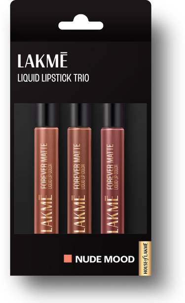 Lakmé Liquid Lipstick Trio- Nude Moods, Forever Matte, Light-weight, Pack of 3