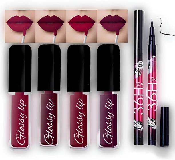 Earthcon 4in1 Matte Liquid Lipstick Waterproof and Smudge proof Red,Mharoon, Pink, Brown