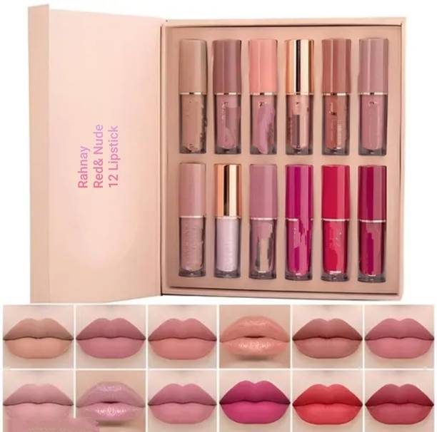 rahnay 12 Pcs Nude +Red Shade Lip colour lipstick for women and girls