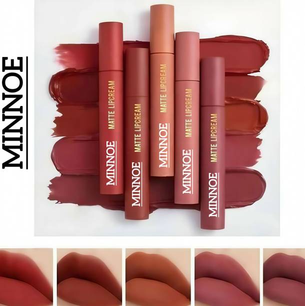 AIRABLUSH 5 Pc Liquid Matte Nude Lipstick Set - Velvet Waterproof Mini Lipsticks for Women