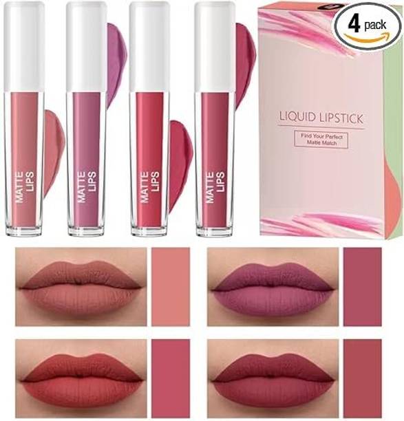 Raytrix Matte Liquid Lipstick Set, 4 Nude Shades, Long-lasting Formula