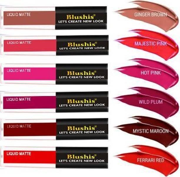 BLUSHIS Hyperstay Liquid Matte Mini Lip colour combo Pack of 6 Red pink Maroon many more lipstick set