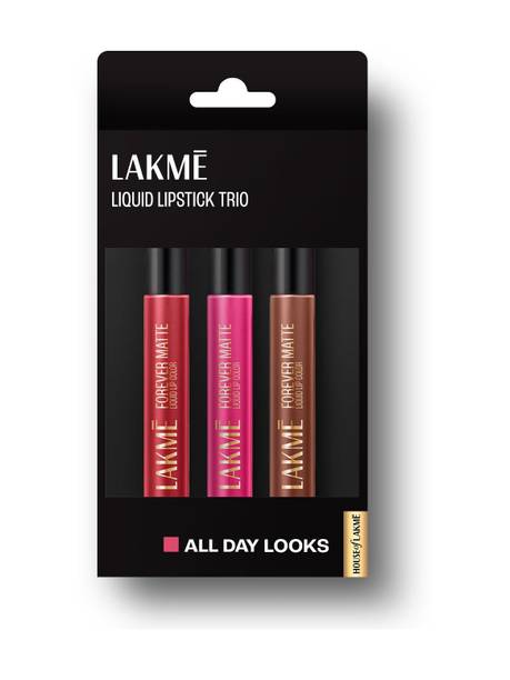 Lakmé Liquid Lipstick Trio- All Day Looks, Forever Matte, Light-weight, Pack of 3