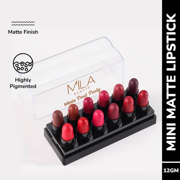 MILA BEAUTÉ Minis Pout Party Matte Lipstick | Highly Pigmented Mini Lipsticks Set of 12 Pcs