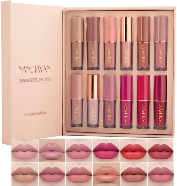 Nandiayan Velvet Matte Liquid Lipstick 12Pcs Combo Set for Women