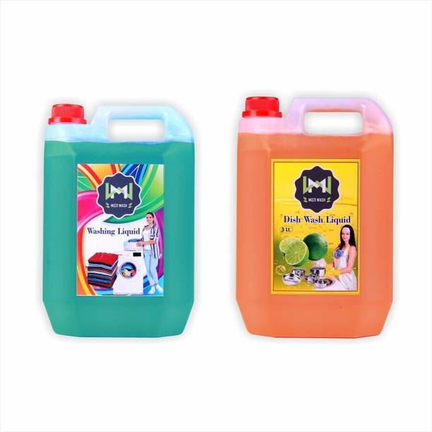 MIZZIWASH green Washing machine liquid detergent + orange dish wash gel (5+5 ltr) Multi-Fragrance Liquid Detergent