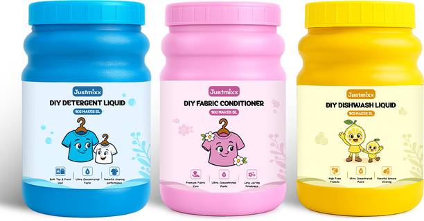 Justmixx Complete Care Combo|DIY Detergent Liquid + Dishwash Liquid + Fabric Conditioner Liquid Detergent