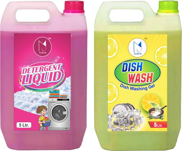 Jumin Combo (5L Pink Liquid Detergent + 5L Yellow Dishwash Gel ) 10L Multi-Fragrance Liquid Detergent