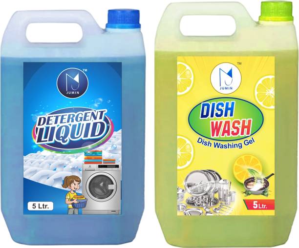 Jumin Combo (5L Yellow Dishwash gel + 5L Blue Liquid Detergent) 10L Multi-Fragrance Liquid Detergent