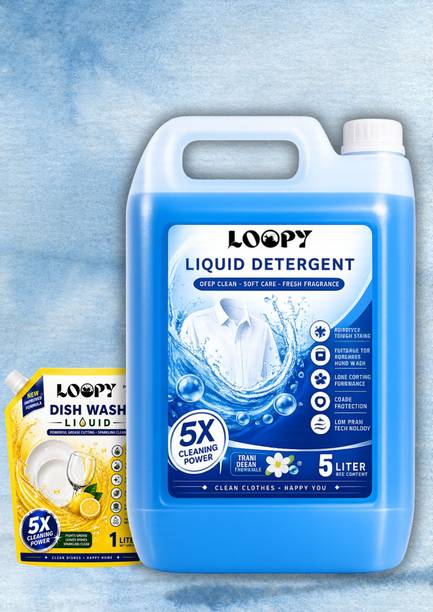 Loopy Liquid Detergent 5L Low Foam Color Care Fresh Fragrance +1L Dish Wash Fresh Liquid Detergent
