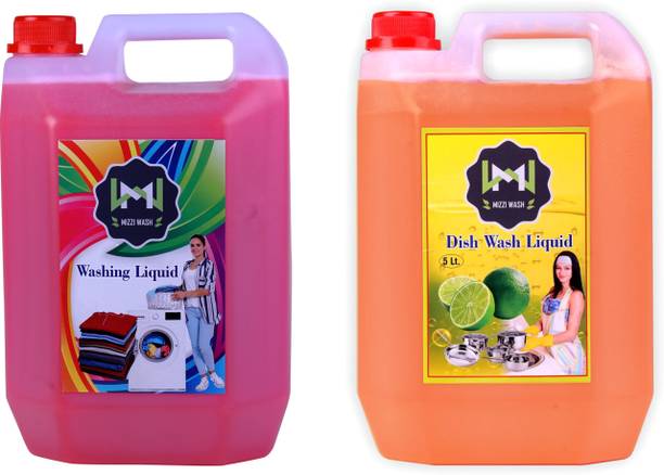 MIZZIWASH PINK Washing machine liquid detergent + orange dish wash gel (5+5 ltr) Multi-Fragrance Liquid Detergent