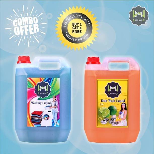 MIZZIWASH blue Washing machine liquid detergent + orange dish wash gel (5+5 ltr) Multi-Fragrance Liquid Detergent