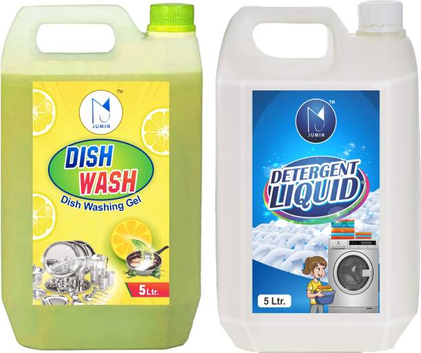 Jumin Combo (5L Yellow Dishwash gel + 5L White Liquid Detergent) 10L Multi-Fragrance Liquid Detergent