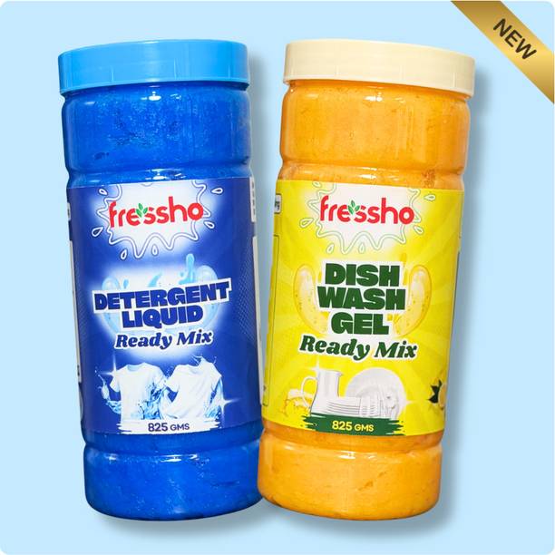 Fressho Detergent Liquid & Dishwash Gel Readymix Combo | Makes Up to 10 Litres | Fresh Liquid Detergent