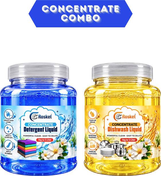 EROSKET Blue Detergent Liquid & Yellow Dishwash Liquid Combo Fresh Liquid Detergent