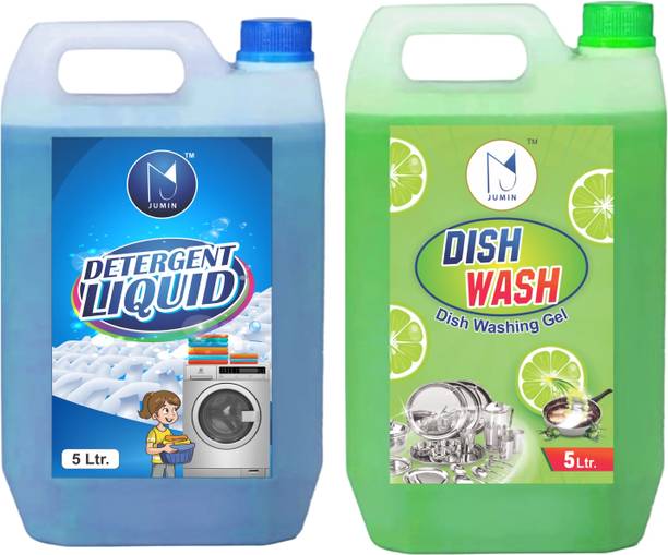 Jumin Combo 5L Blue Liquid Detergent + 5L Green Dishwash Gel = 10L Multi-Fragrance Liquid Detergent