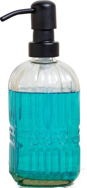 सैंड ड्यून Set of 1, 400 ml Each Clear Glass Black Press Pump Soap Dispenser 400 ml लिक्विड डिस्पेंसर