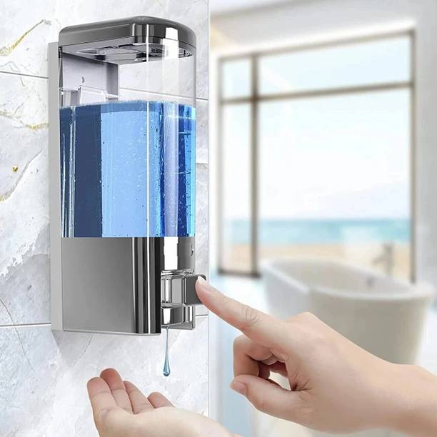 Aimko ABS Heavy Duty Wall Mounted Soap Dispenser for Bathroom (500 Ml,Chrome Plated) 500 ml Liquid, Shampoo, Soap, Conditioner Dispenser