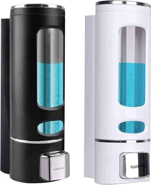 रम्या Black And White Soap Dispenser For Bathroom And Kitchen 400ml Pack Of 2 400 ml कंडीशनर, फोम, जेल, लिक्विड, लोशन, सैनिटाइज़र स्टैंड, शैम्पू, साबुन डिस्पेंसर