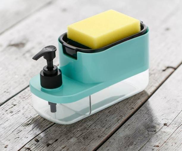 SKINFACTORY 3 in 1 Soap Dispenser with Liquid Dispenser Pump with Sponge Holder 400 ml Soap, Liquid Dispenser