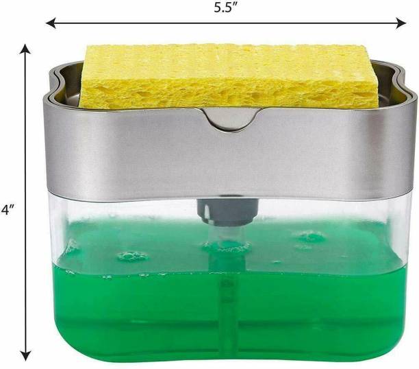 Lariox Plastic Liquid Soap Press-Type Pump Dispenser with Sponge Holder for Kitchen Sink Dishwasher
