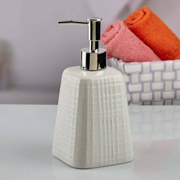 Kookee Ceramic Soap Dispenser handwash pump for Bathroom, Set of 1, White (10594) 400 ml Conditioner, Lotion, Shampoo, Soap, Foam, Liquid, Gel, Sanitizer Stand Dispenser