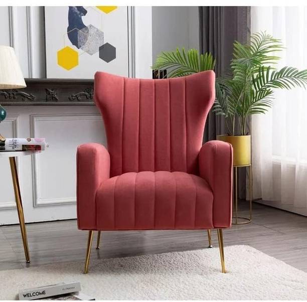 WOODENFACTOR Velvet Armchair with Metal Legs for Living Room & Bedroom | Blush Pink Solid Wood Living Room Chair
