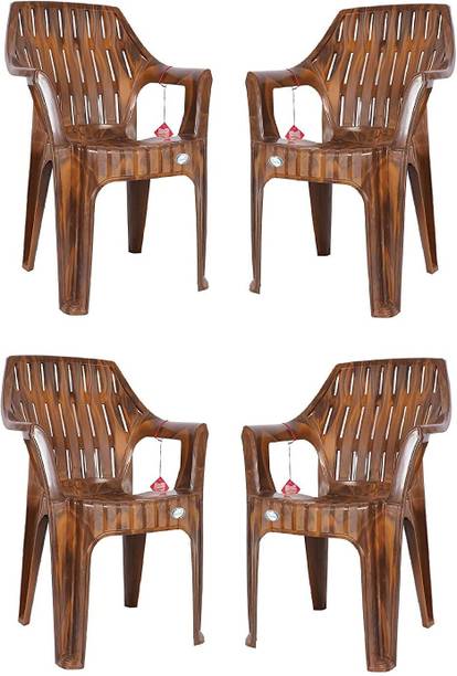 NPPL National Cruze Durable Chair with (Matt & Gloss Pattern) (Wood Brown, Pack of 4) Plastic Living Room Chair