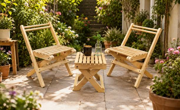 TalhaArtcraft Amazing premium Wooden Foldable chair and tae table set Solid Wood Living Room Chair