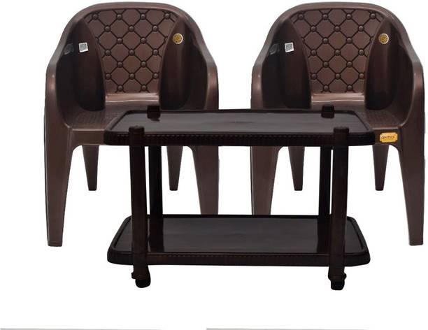 Anmol Moulded Dinning set of ( 2 chairs 1 table )heavy duty 3D design Plastic Living Room Chair