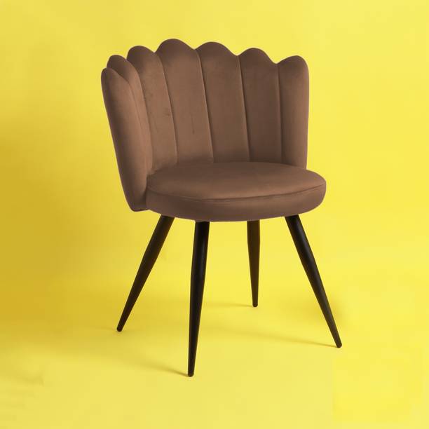 Sk Karft Finger Luxurious Dining Chairs in Tan Velvet with Black Metal Legs Engineered Wood Living Room Chair