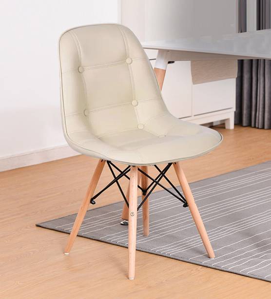 Deal Dhamaal Eames Replica Faux Leather Cushioned Dining Chair in Beige Color Engineered Wood Living Room Chair