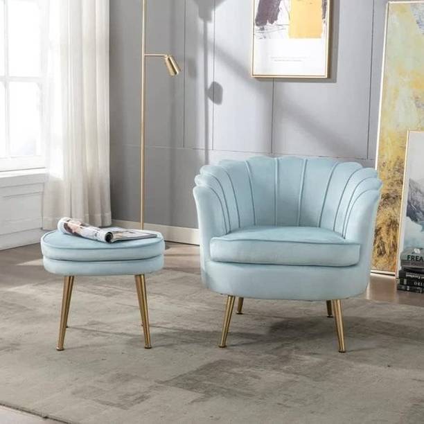 WOODENFACTOR Velvet Armchair for Living Room | Sky Blue Solid Wood Living Room Chair
