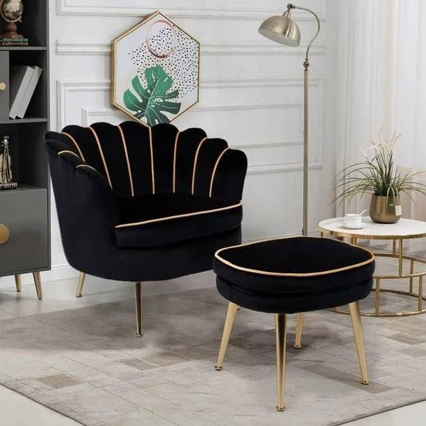 WOODENFACTOR Velvet Armchair for Living Room | Black Solid Wood Living Room Chair