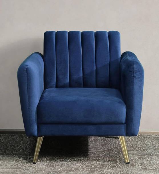 WOODENFACTOR Velvet Tub Chair with Golden Legs | Royal Blue Solid Wood Living Room Chair