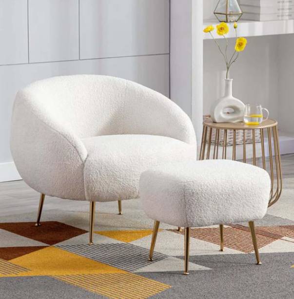 India wood mart Accent Chair with Ottoman Set, Upholstered Round Back Living Room Chair Fabric Living Room Chair