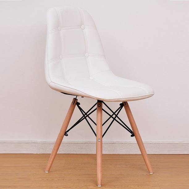 Deal Dhamaal Eames Replica Faux Leather Cushioned Dining Chair in White Color Engineered Wood Living Room Chair