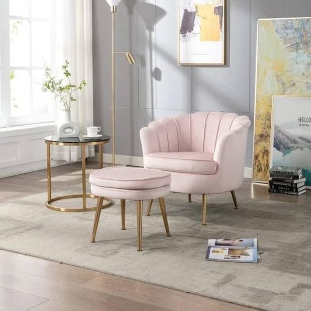 WOODENFACTOR Velvet Armchair for Living Room | Pink Solid Wood Living Room Chair