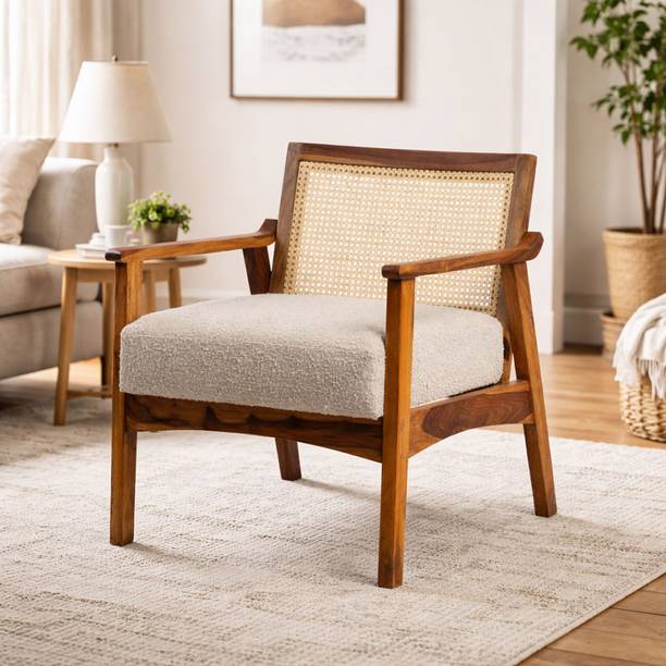 Sweven Furniture Solid Sheesham Wood Lounge Chair with Soft Cushion Seat – Modern Accent Armchair Solid Wood Living Room Chair