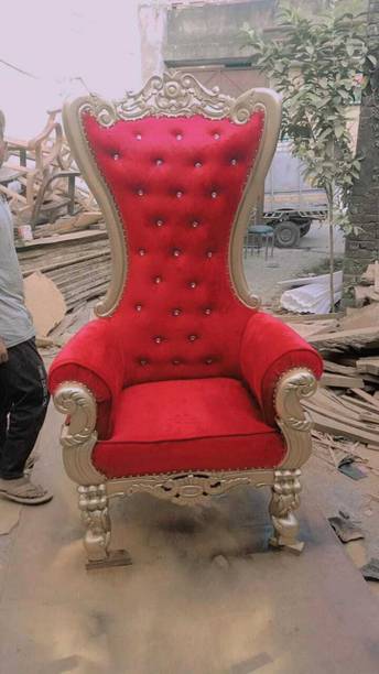 India wood mart Wooden Royal Chair RED & GOLD Solid Wood Living Room Chair Leather. Fabric Living Room Chair