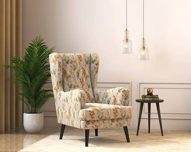 Custom Decor Printed Colour Tufted Wing Back Solid Wood Living Room Chair